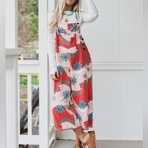 Easel Floral Jumpsuit in Red and Blue